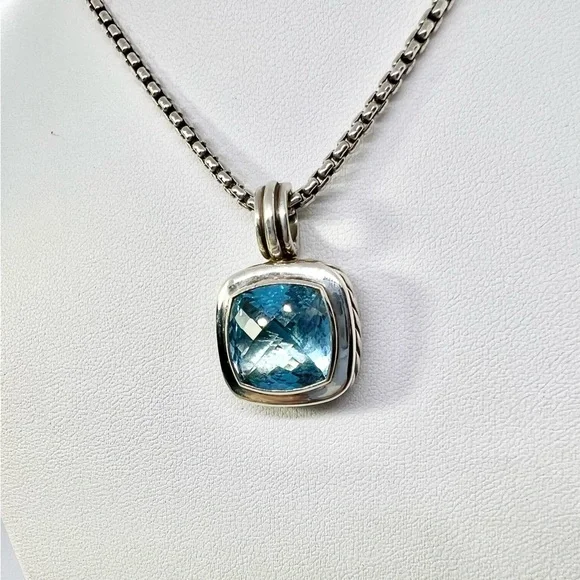 David Yurman Albion 14mm Blue Topaz Pendant Enhancer - Picture 6 of 15